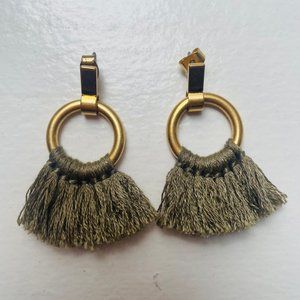Madewell Gold Hoop Earrings with Green Tassels